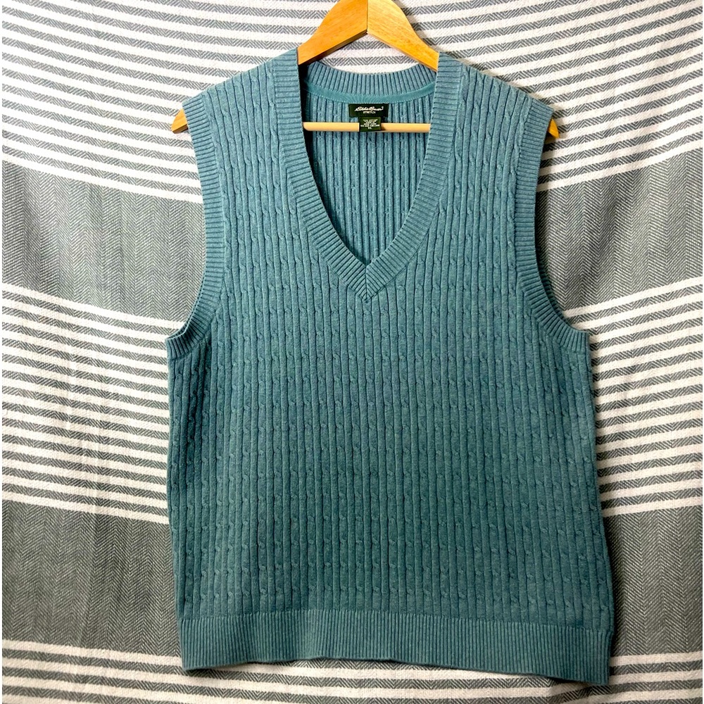 Eddie Bauer Men’s Cable Knit Stretch Mint Green Sweater Vest Size Extra Large